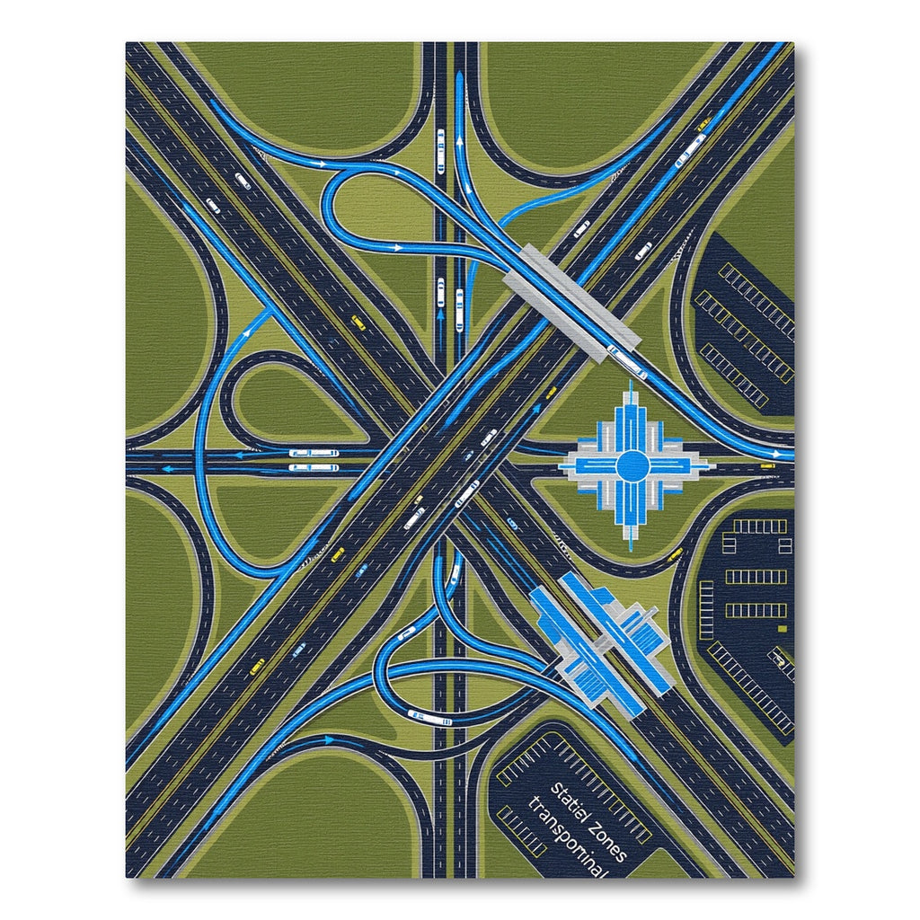 Modern Blue Highway Intersection Map Rug