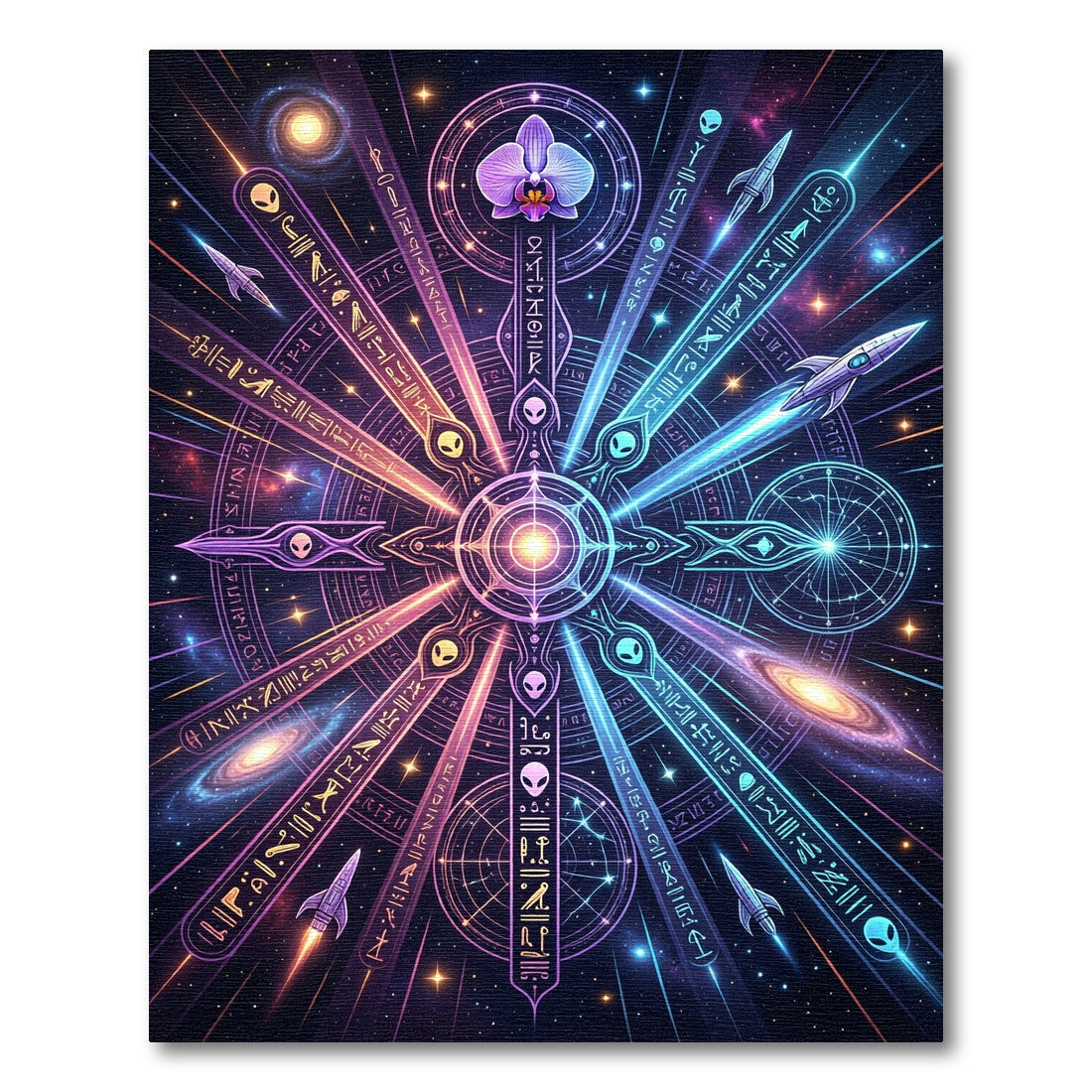 Cosmic Alien Orchid Stellar Galaxy Mandala Rug