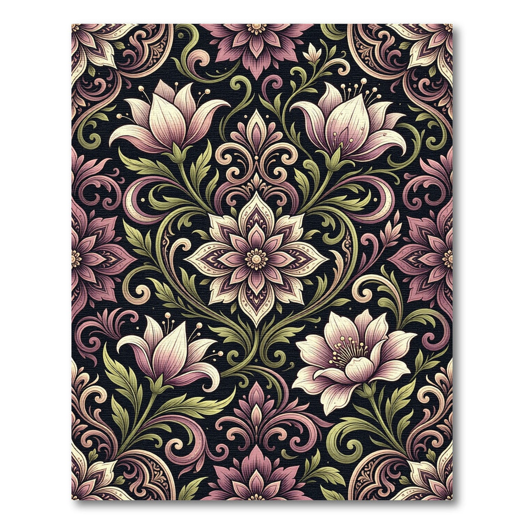 Elegant Mauve Floral Damask Tapestry Rug