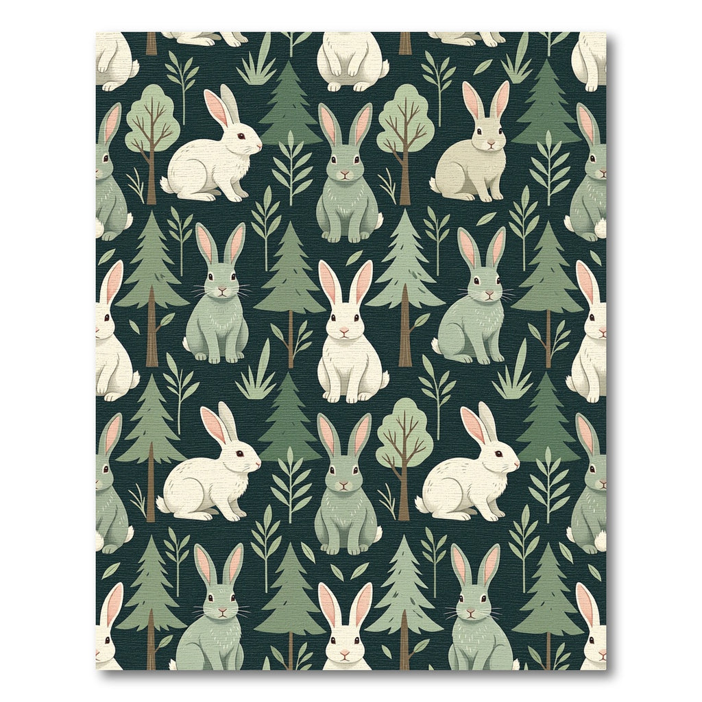 Earthy Forest Bunny Woodland Illustration Rug