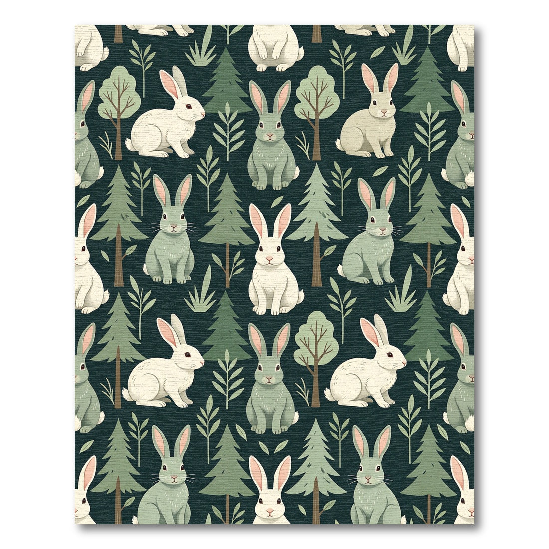 Earthy Forest Bunny Woodland Illustration Rug