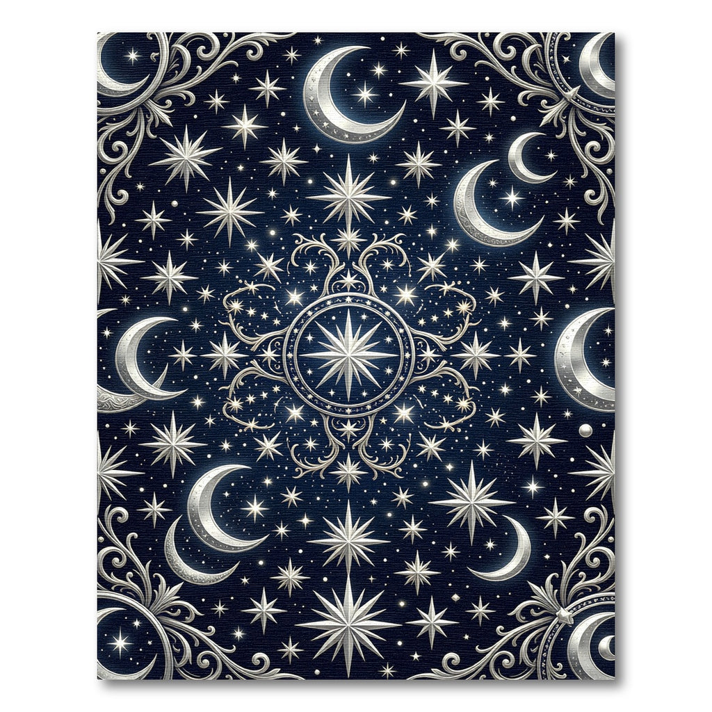 Celestial Silver Moon and Starry Night Rug