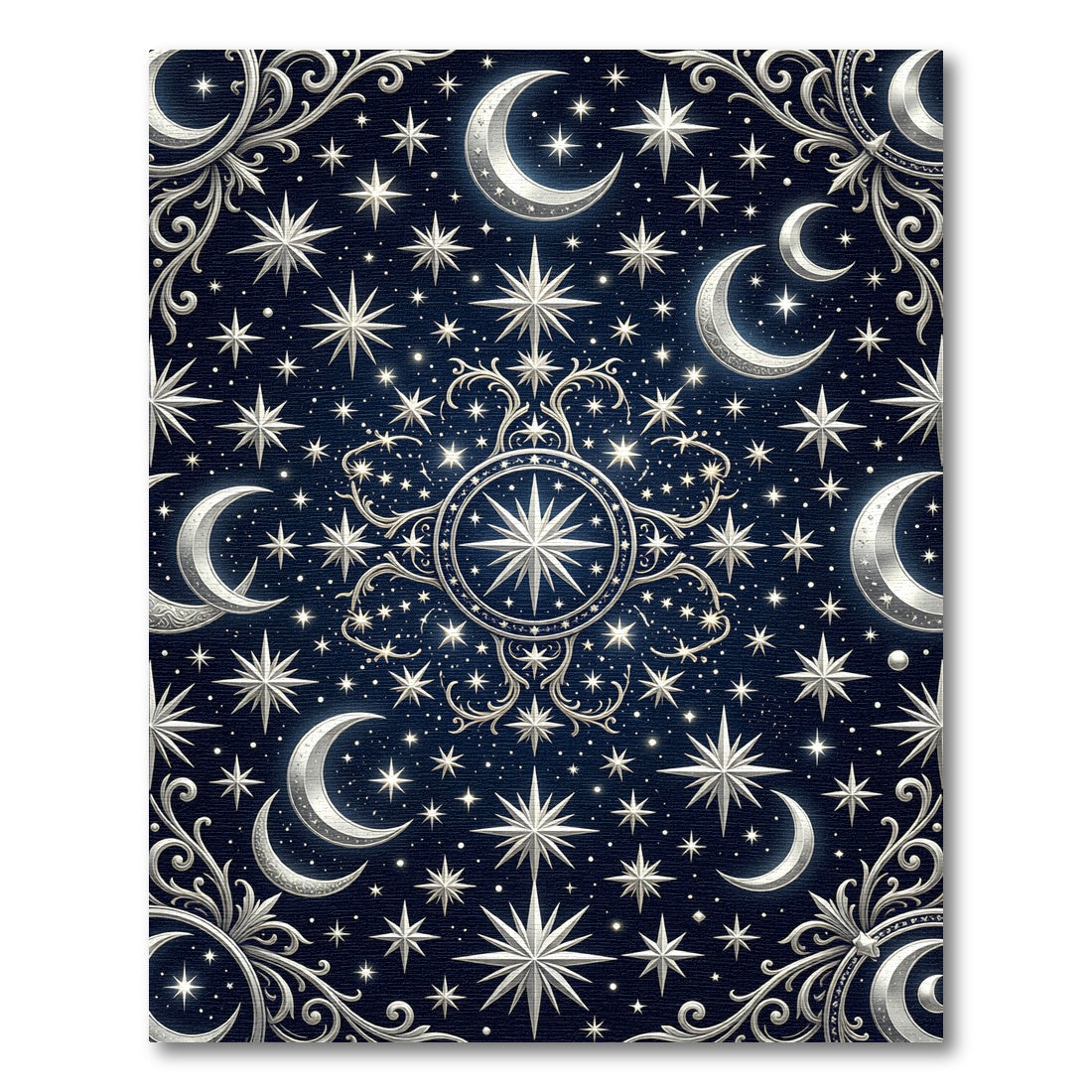 Celestial Silver Moon and Starry Night Rug