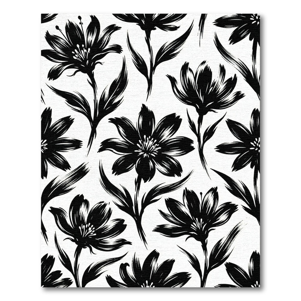Bold Black Ink Botanical Floral Illustration Rug