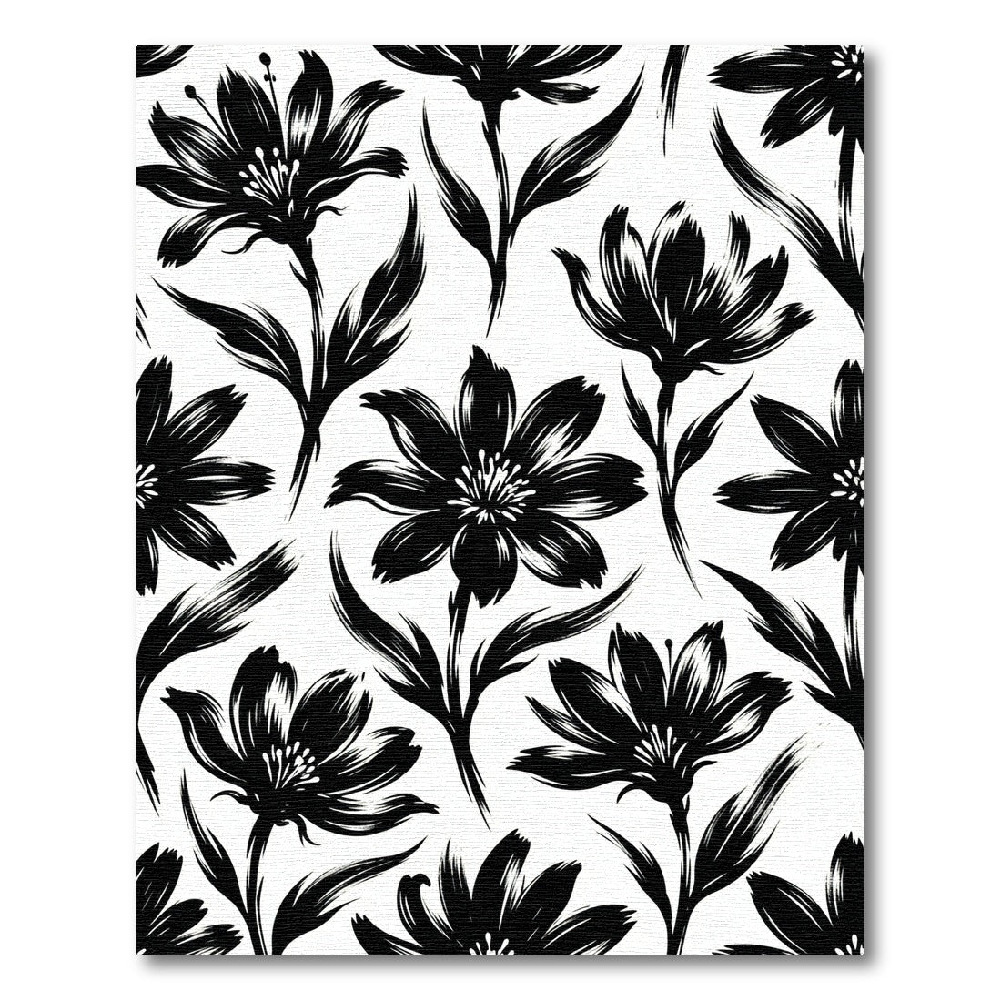 Bold Black Ink Botanical Floral Illustration Rug