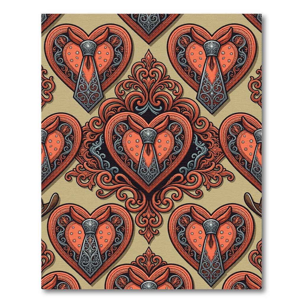Orange Heart Ornate Scroll Tie Rug