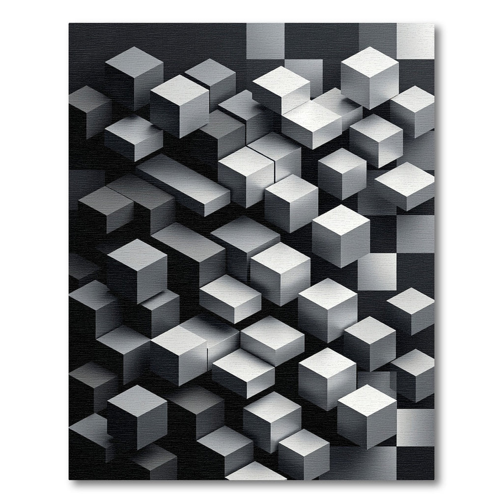 Monochromatic Isometric Gray Block Grid Rug