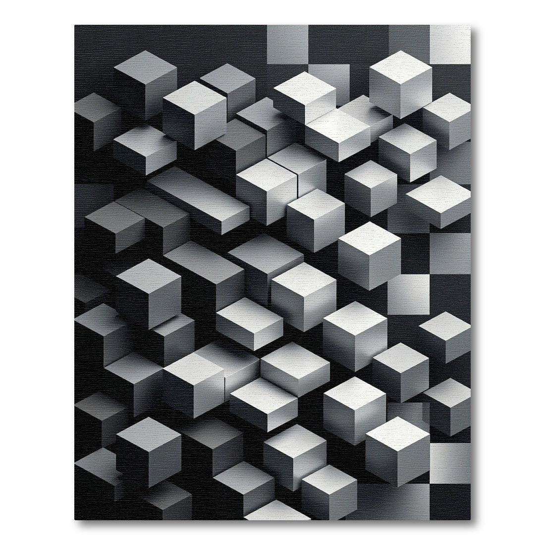 Monochromatic Isometric Gray Block Grid Rug