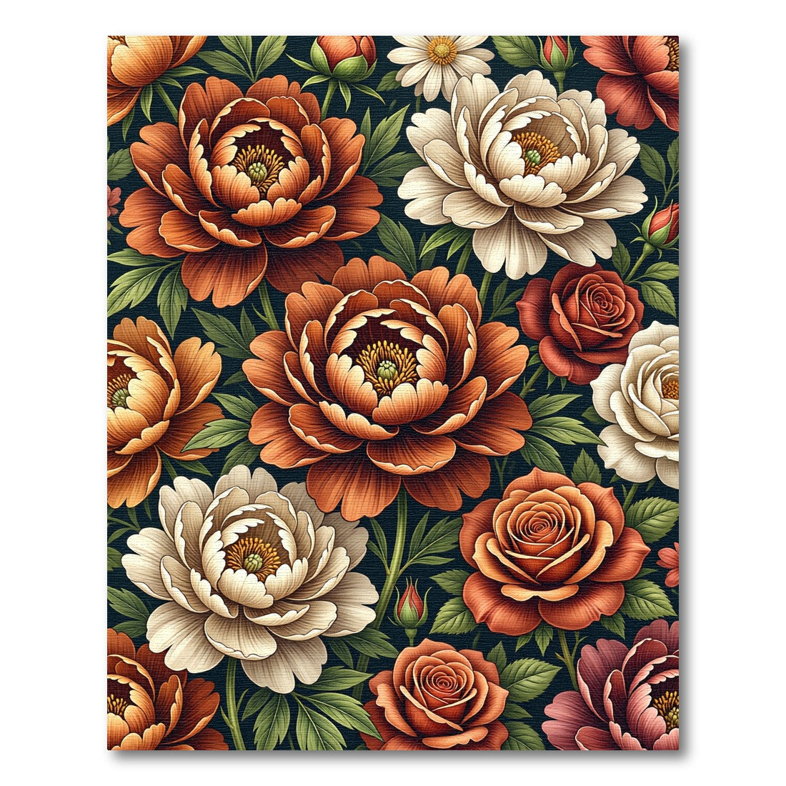 Earthy Botanical Peony and Rose Bouquet Rug