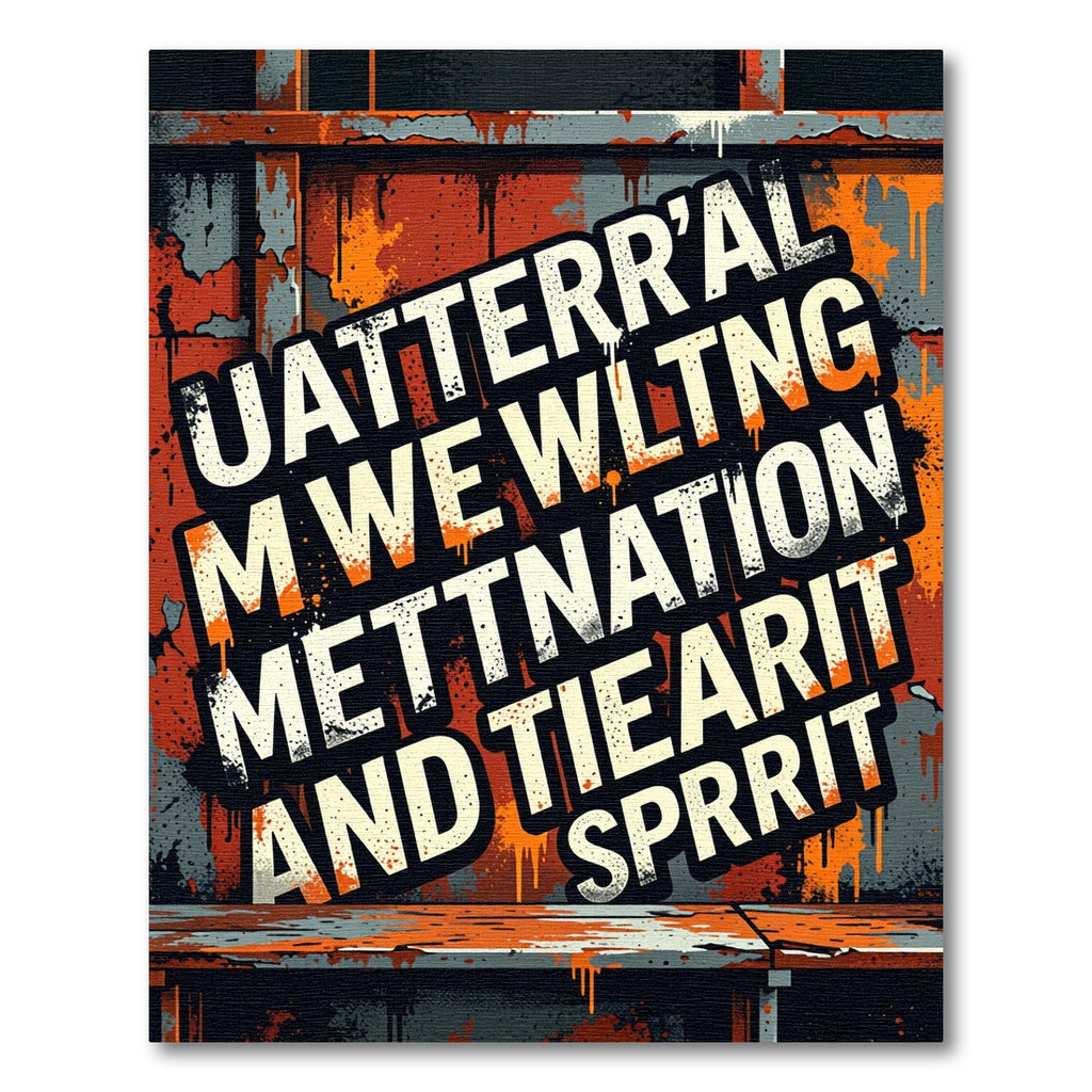 Distressed Industrial Orange Typography Urban Art Rug