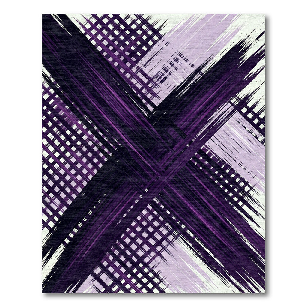 Abstract Deep Purple Crossed Linear Grid Rug