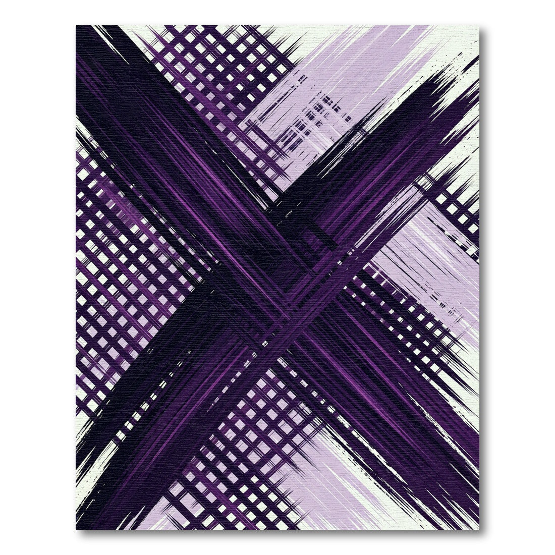 Abstract Deep Purple Crossed Linear Grid Rug