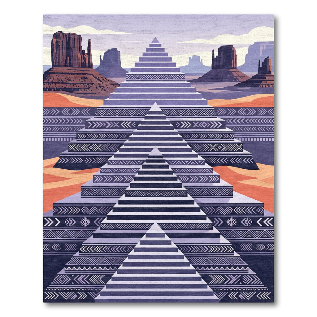 Tribal Stepped Pyramid Southwestern Landscape Rug