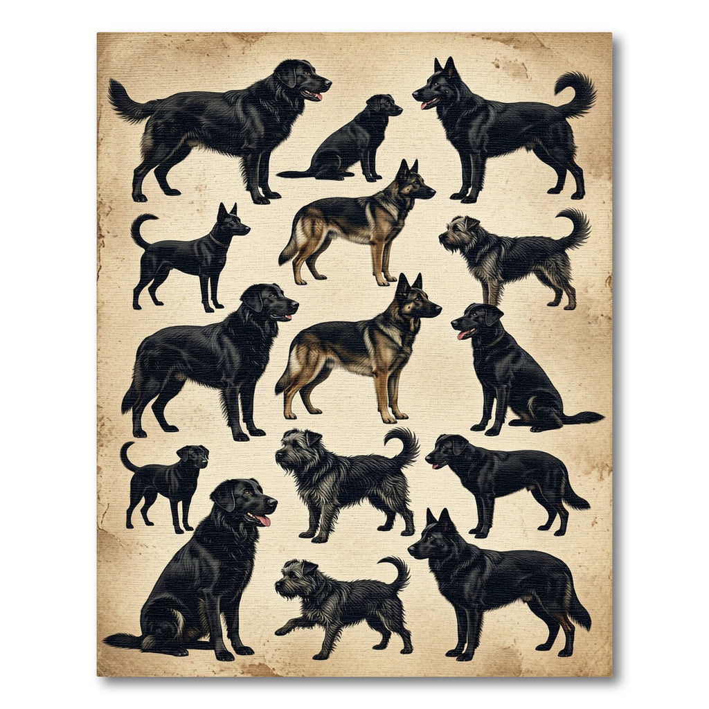 Vintage Black Dog Sketch Illustration Rug