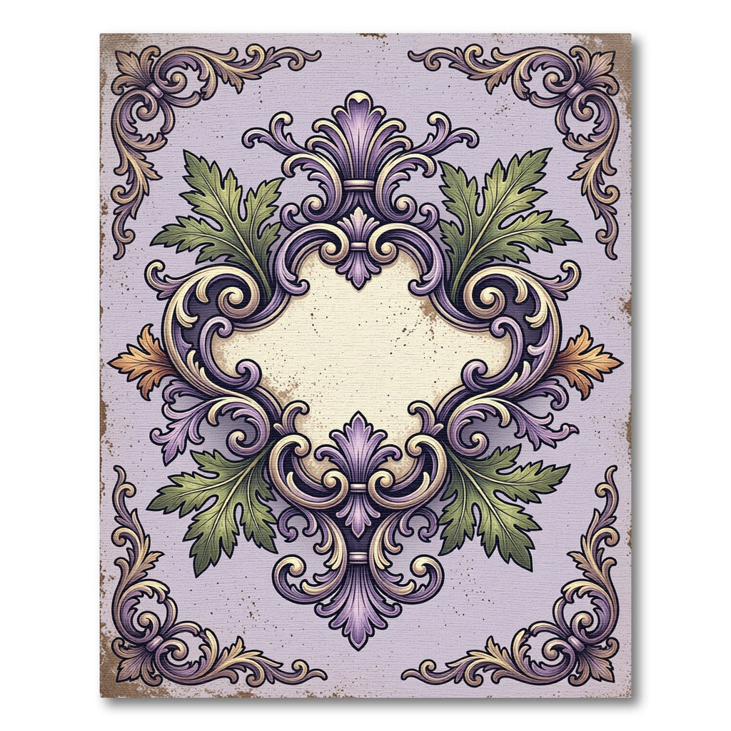 Ornate Lavender Acanthus Scroll Medallion Rug