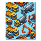 Vibrant Isometric Heavy Construction Equipment Rug