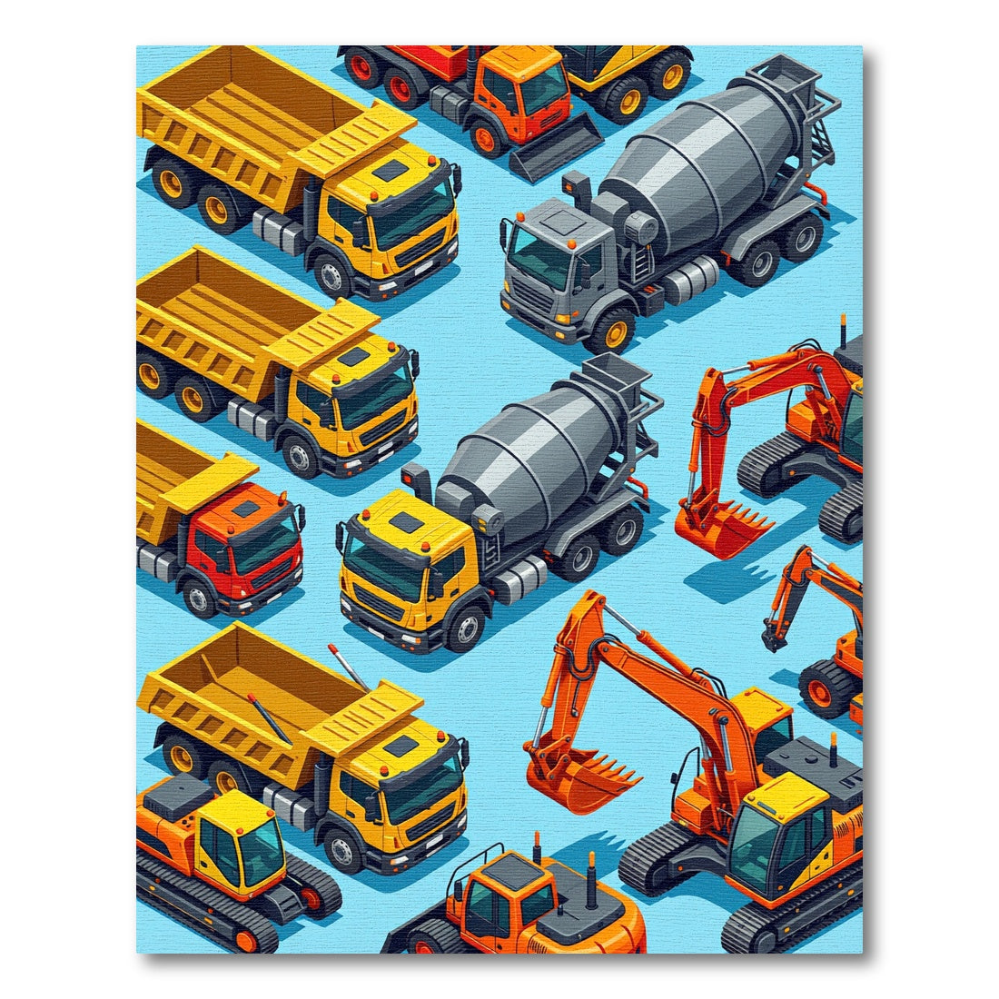 Vibrant Isometric Heavy Construction Equipment Rug