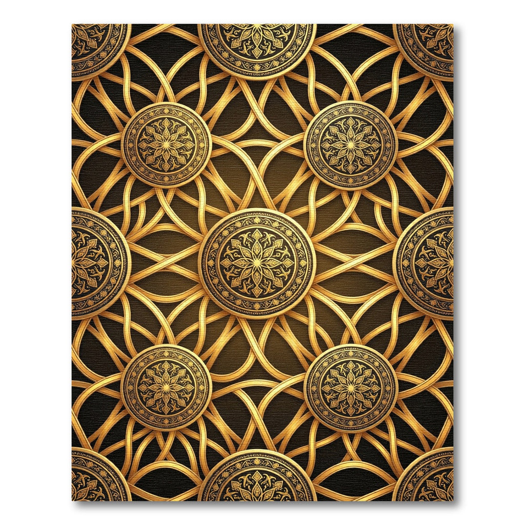 Gilded Circular Medallion Interwoven Gold Wallpaper Rug