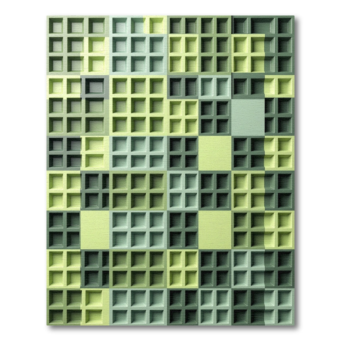Modern Sage Geometric Grid Tile Rug