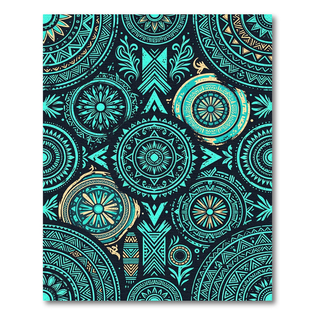 Teal Cyan Geometric Mandala Accent Rug
