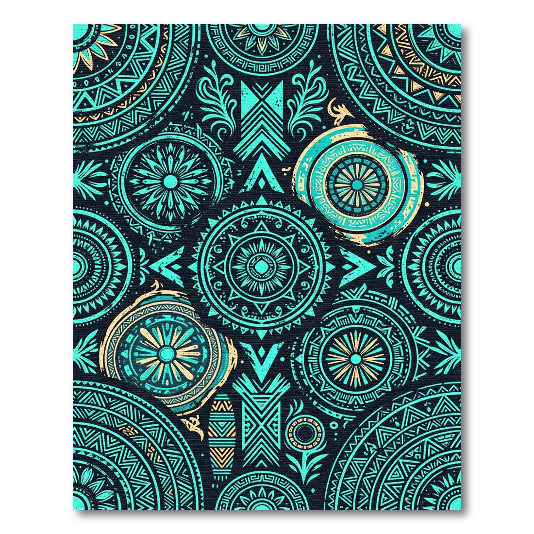 Teal Cyan Geometric Mandala Accent Rug
