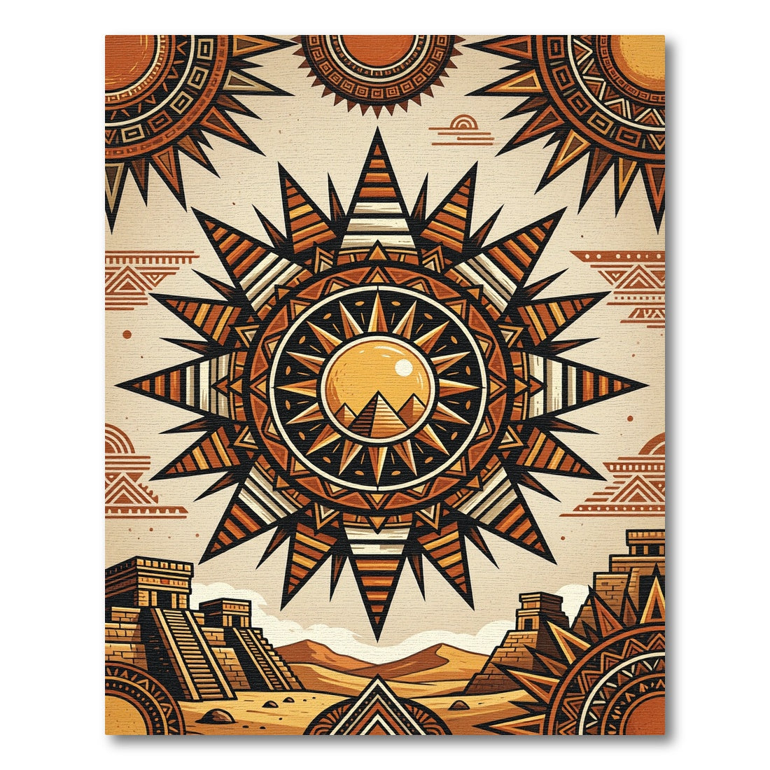 Golden Sun Pyramid Geometric Earthy Area Art Rug