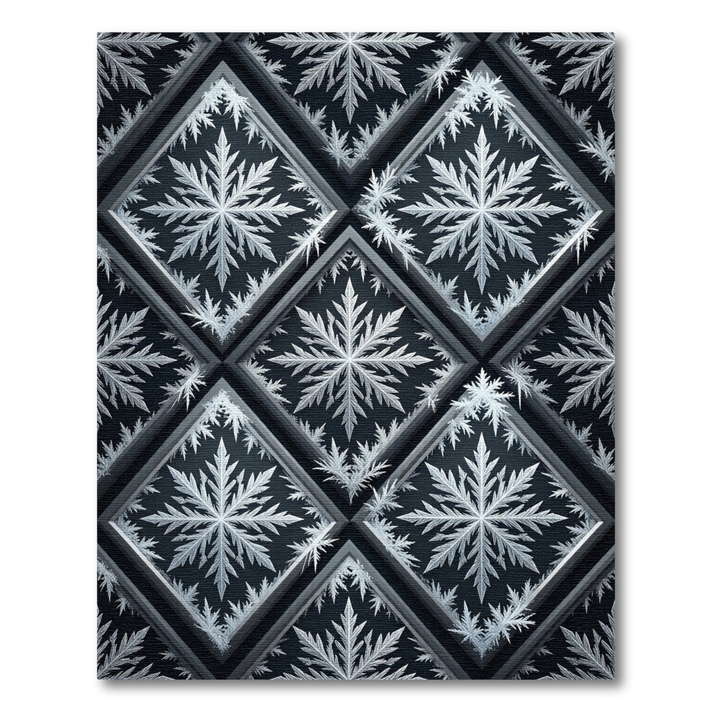 Elegant Silver Snowflake Geometric Grid Rug
