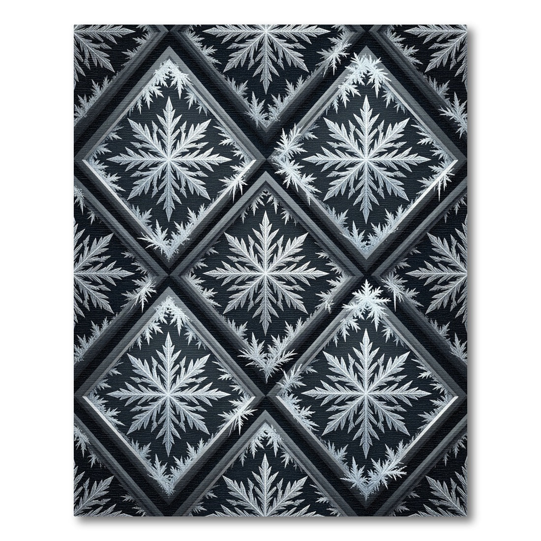 Elegant Silver Snowflake Geometric Grid Rug