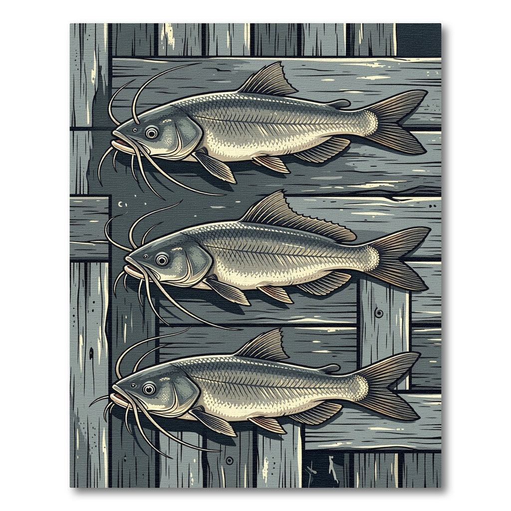 Earthy Gray Catfish Wood Panel Art Rug