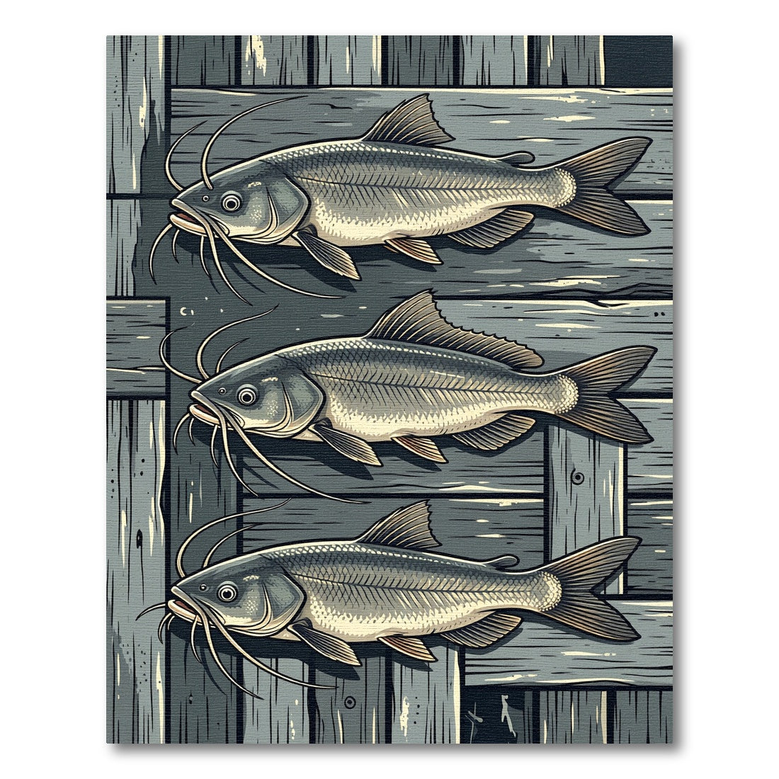 Earthy Gray Catfish Wood Panel Art Rug