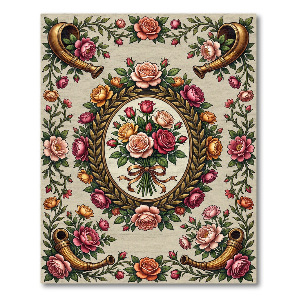 Gilded Horn Floral Bouquet Arrangement Rug