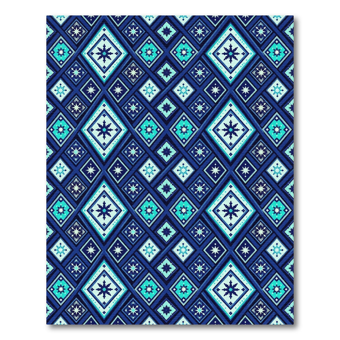 Midnight Blue Geometric Star Diamond Rug