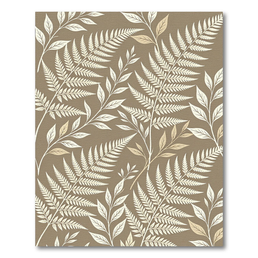 Neutral Taupe Botanical Fern Leaf Rug
