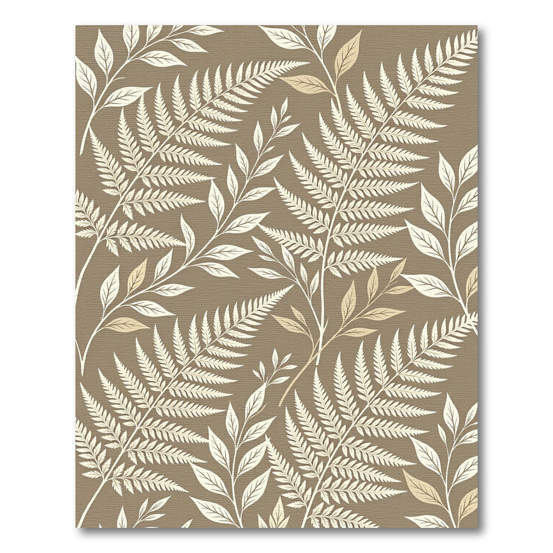 Neutral Taupe Botanical Fern Leaf Rug