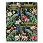 Ornate Peacock Peony Pagoda Chinoiserie Rug