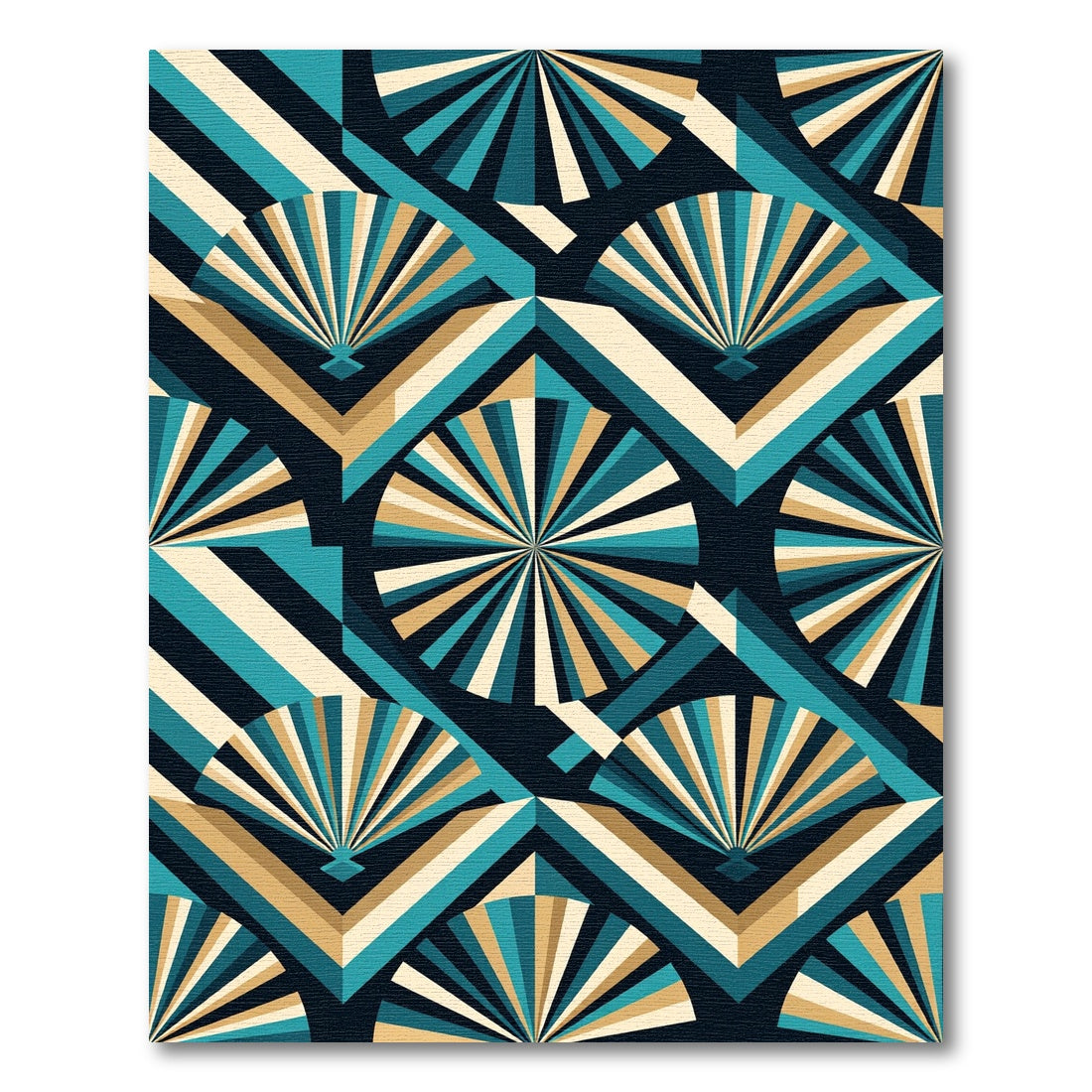 Turquoise Gold Geometric Fan Rug