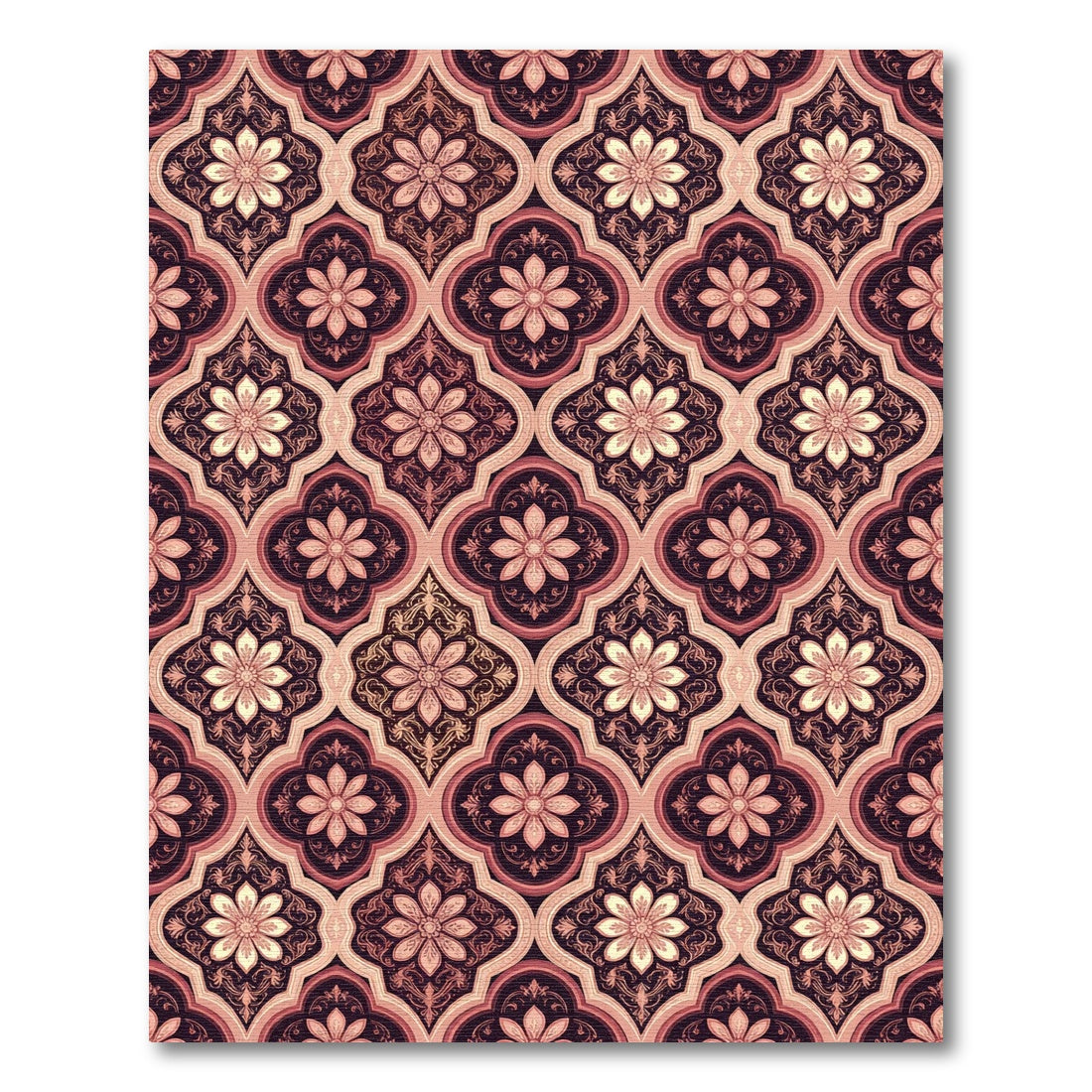 Dusty Rose Floral Quatrefoil Pattern Rug