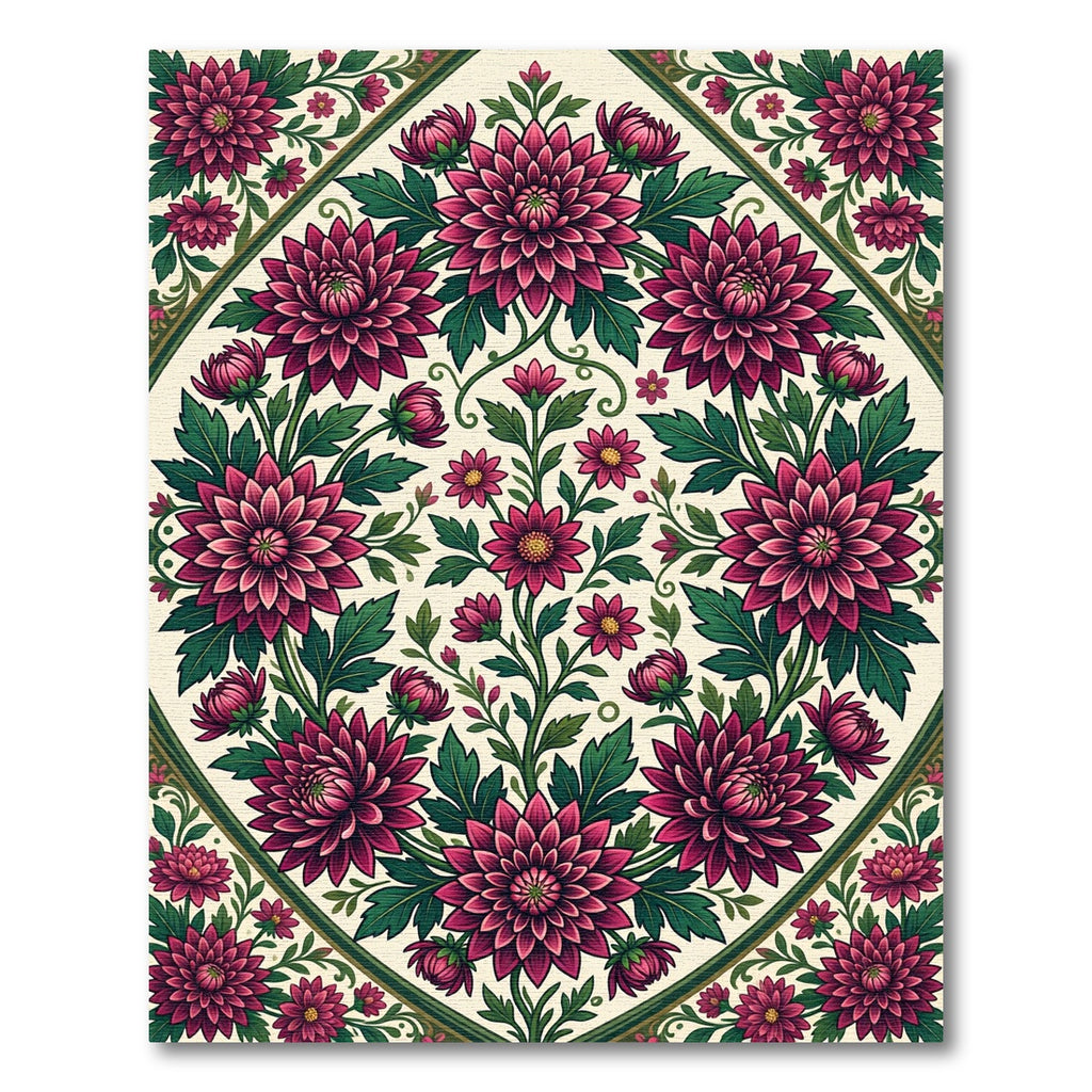 Vibrant Magenta Chrysanthemum Floral Medallion Rug