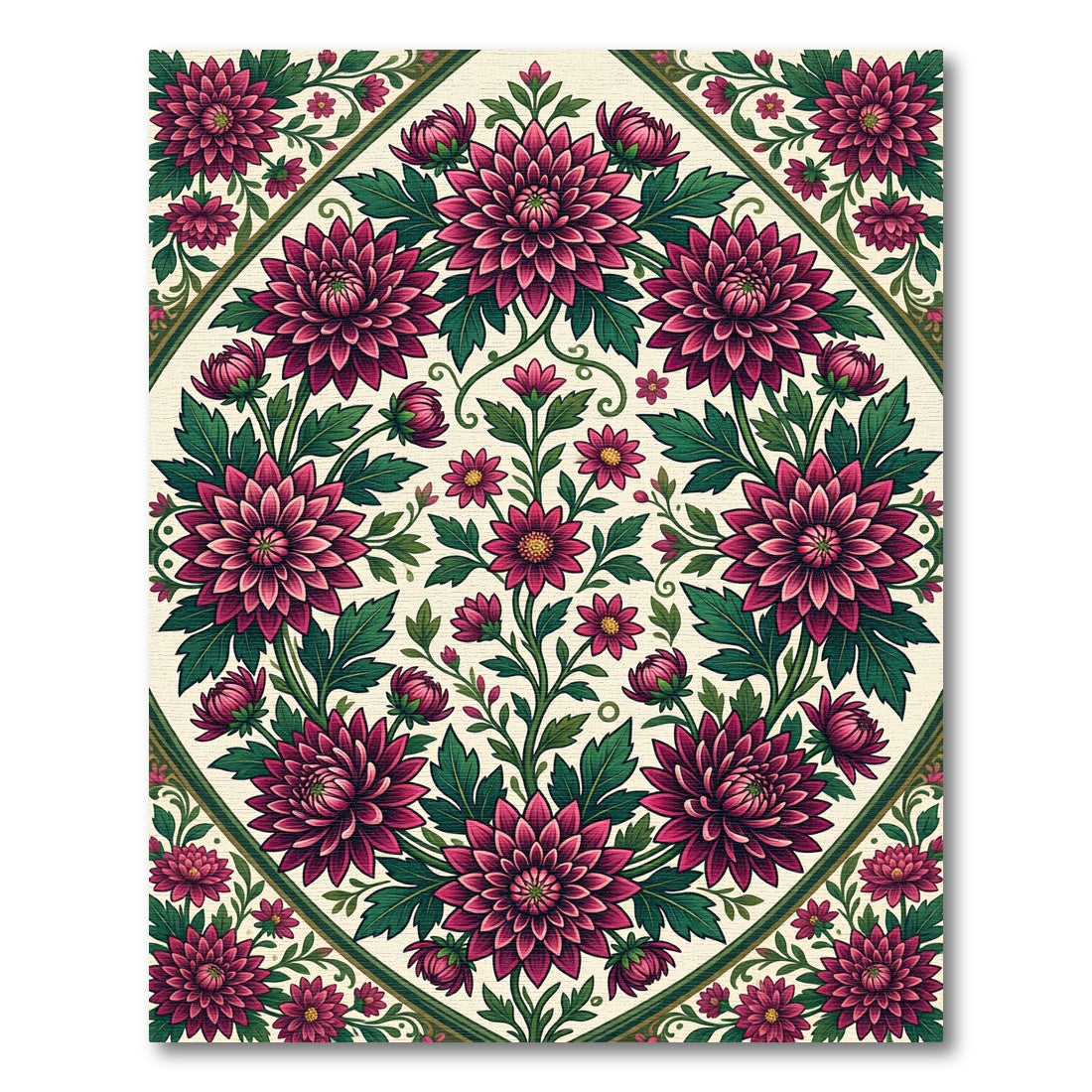 Vibrant Magenta Chrysanthemum Floral Medallion Rug