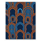 Ornate Blue and Orange Arched Gate Rug