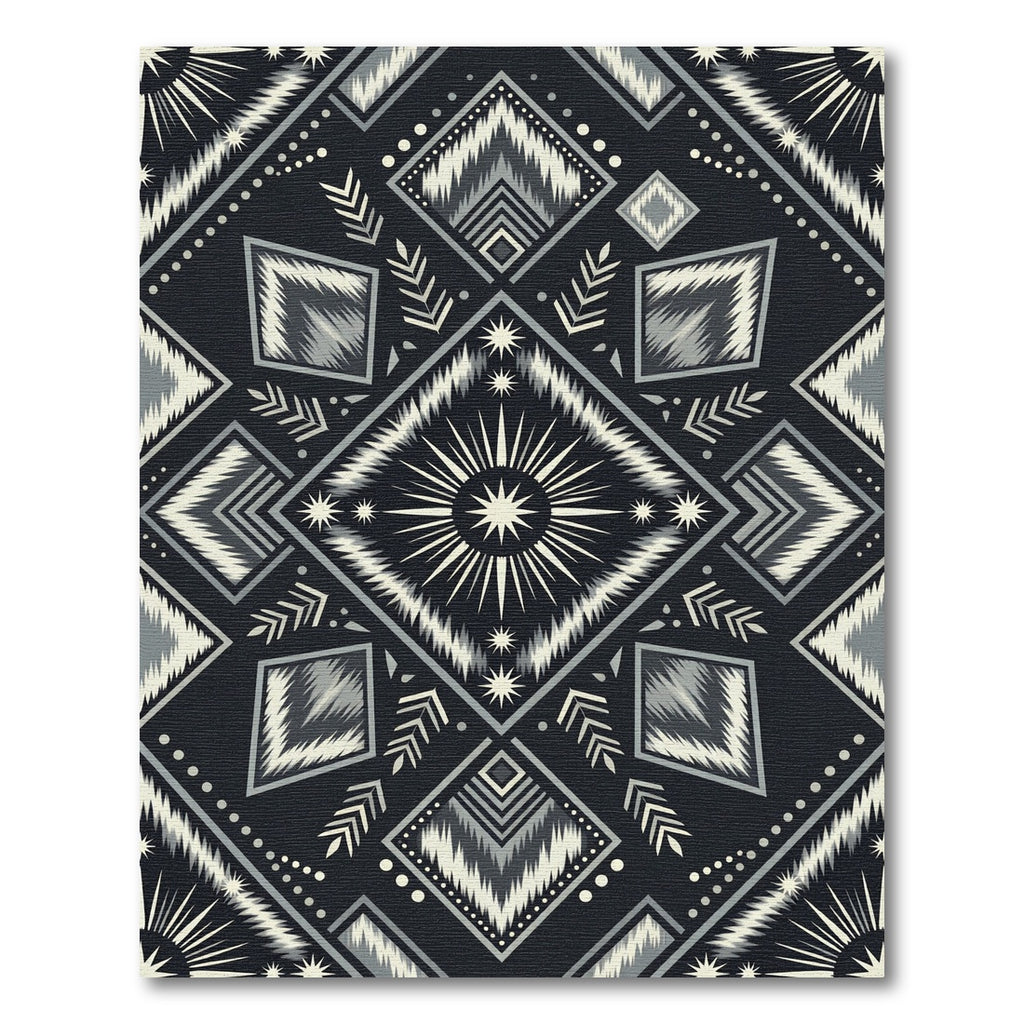 Bold Black Geometric Tribal Star Rug