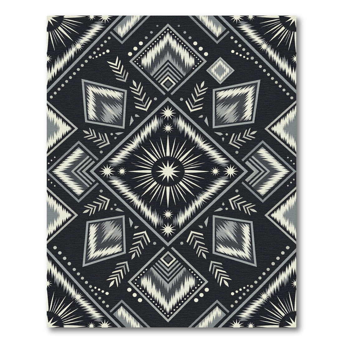 Bold Black Geometric Tribal Star Rug