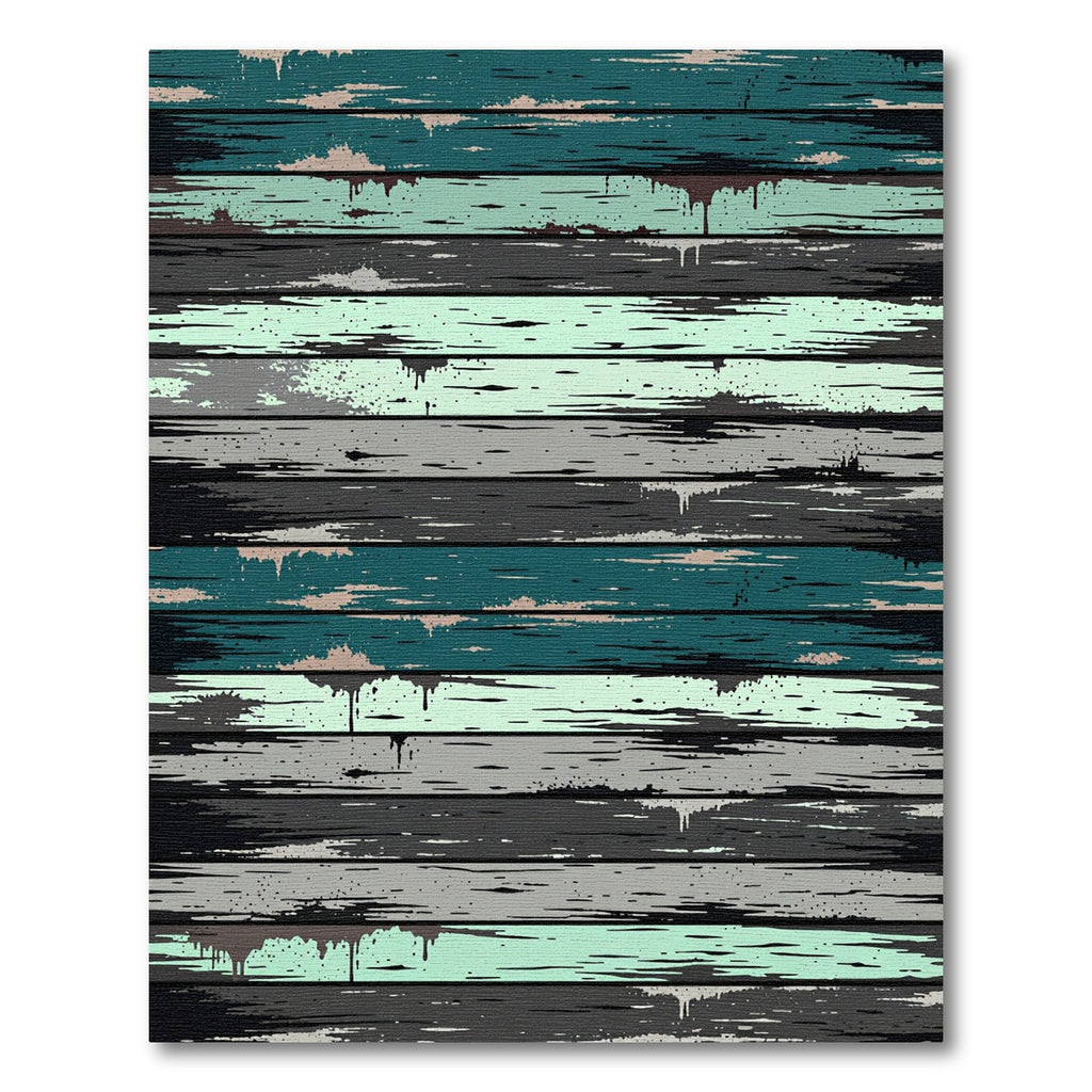 Distressed Teal Gray Wood Grain Rug