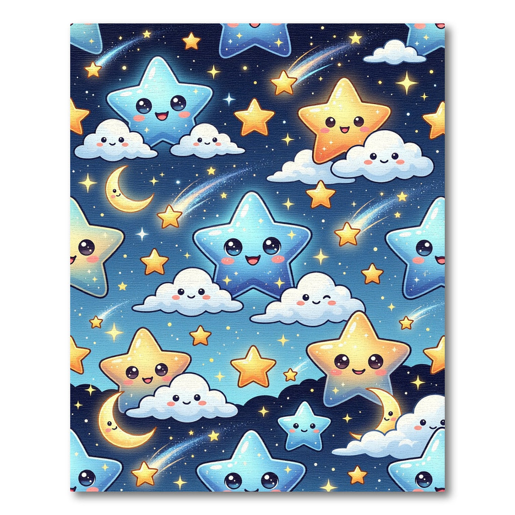Whimsical Blue and Golden Starry Sky Rug