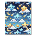 Whimsical Blue and Golden Starry Sky Rug
