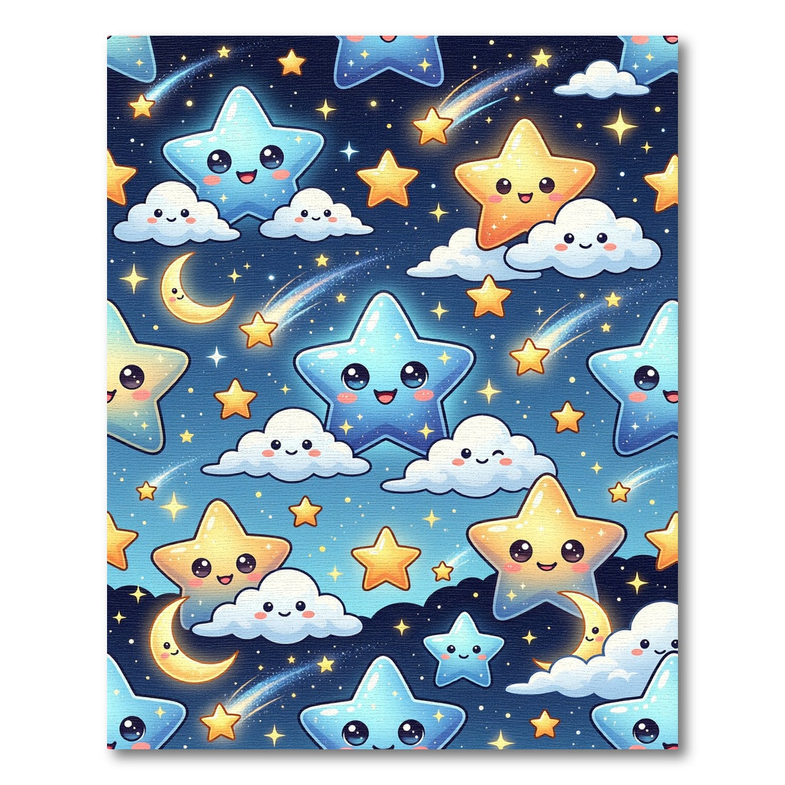 Whimsical Blue and Golden Starry Sky Rug