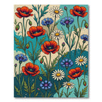Vibrant Meadow Poppy Daisy Floral Tapestry Rug
