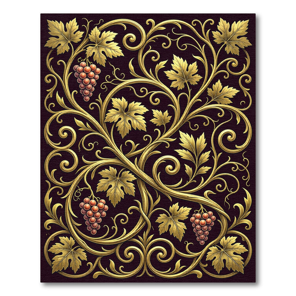 Ornate Gold Grapes Vine Scrollwork Rug