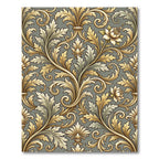 Elegant Golden Scroll Floral Sage Foliage Rug