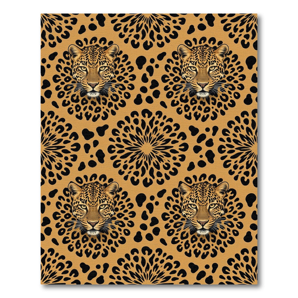 Symmetrical Leopard Head Golden Animal Decor Rug